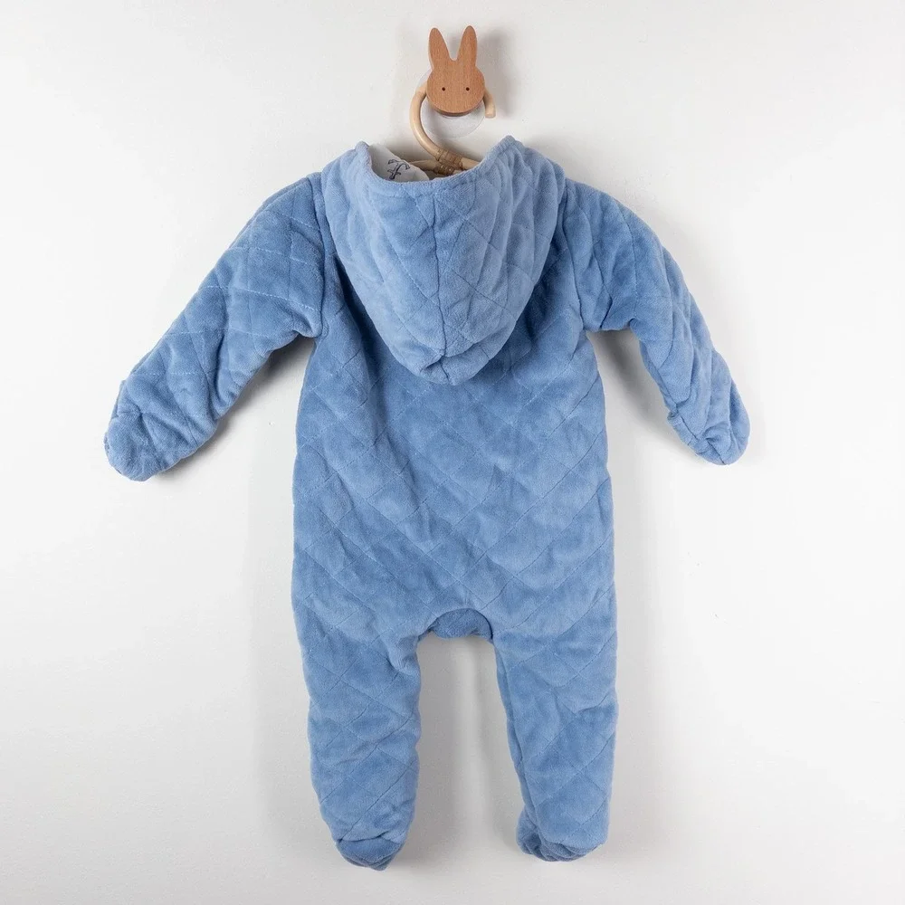 Laura Ashley Pram Suit Baby‎ 6-9M Blue Quilted Velour Nautical Hooded Outerwear